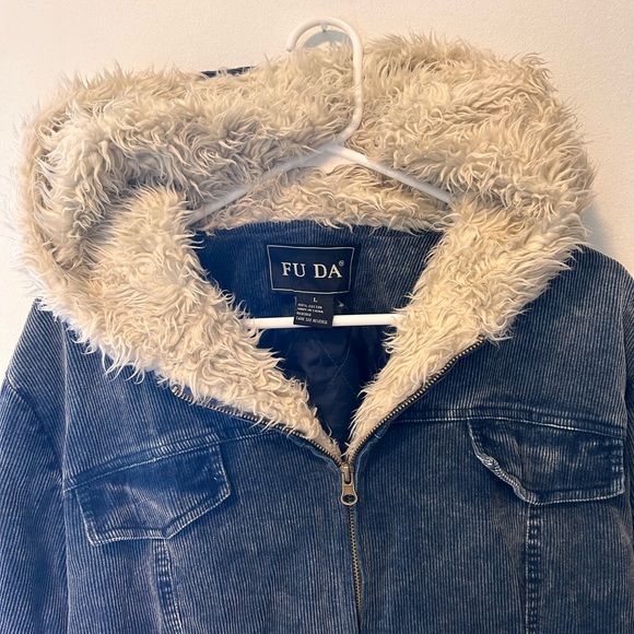 FU DA Blue Corduroy Sherpa Hood Jacket - Picture 5 of 5